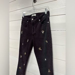 Abercrombie & Fitch • High Rise Super Skinny Ankle Black Embroidered Floral - 28